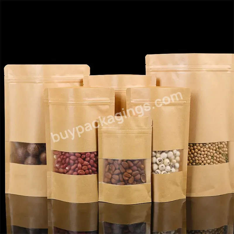 Wholesale Biodegradable Zipper Brown Kraft Paper Pouch Tea Food Packaging Stand Up Paper Biodegradable Bags With Window - Buy Paper Stand Bag,Paper Bags With Window,Kraft Stand Up Paper Pouch With Window.