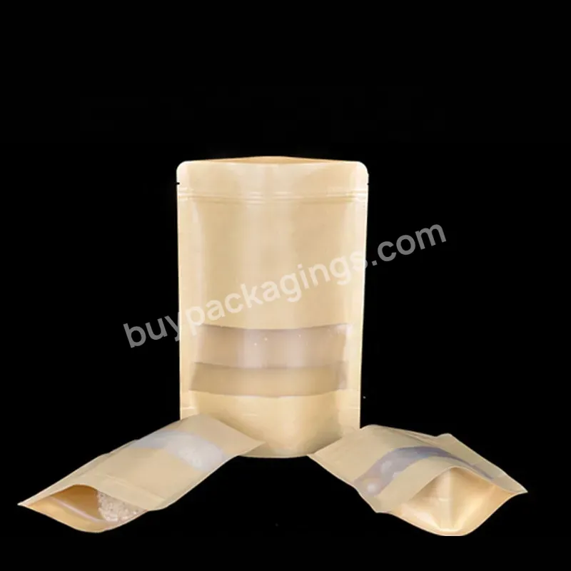 Wholesale Biodegradable Zipper Brown Kraft Paper Pouch Tea Food Packaging Stand Up Paper Biodegradable Bags With Window - Buy Paper Stand Bag,Paper Bags With Window,Kraft Stand Up Paper Pouch With Window.