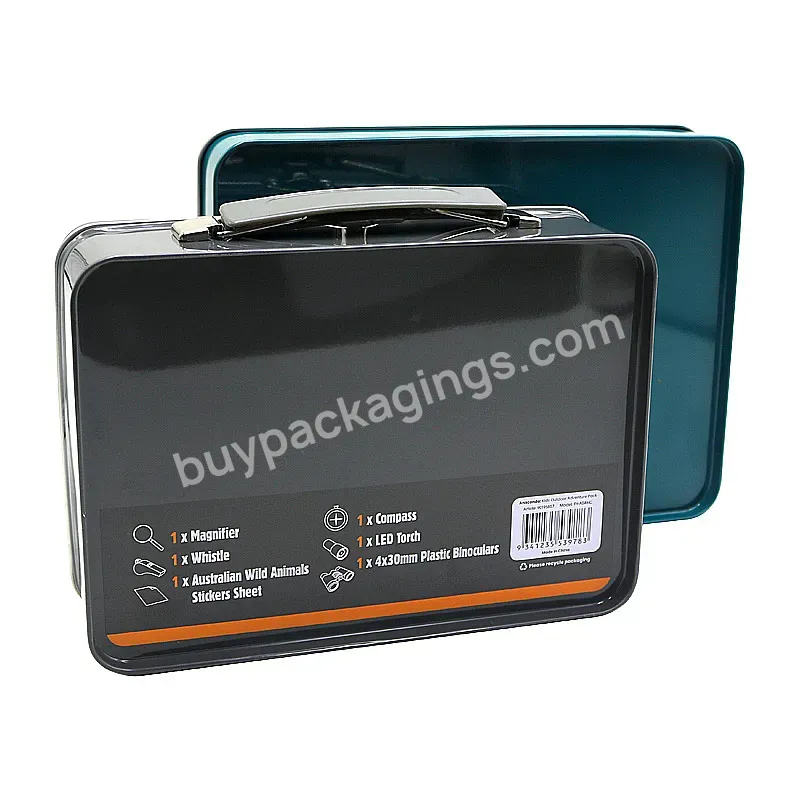 Wholesale Black Green Rectangle Kids Metal Container Storage Tin Lunch Box Printable Lock Tin Box Packaging With Handle - Buy Tin Box Packaging With Handle,Metal Container Storage Tin,Metal Container Storage Tin Lunch Box Printable.