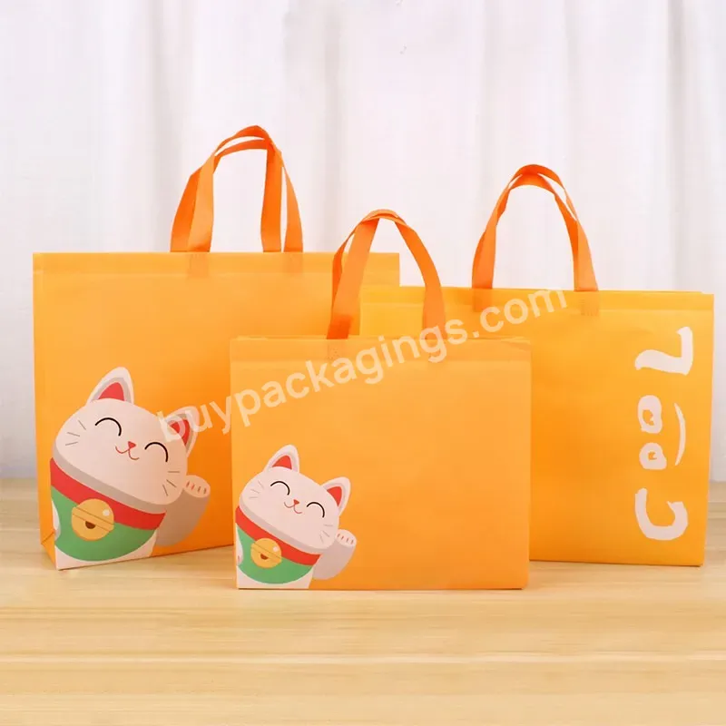 Wholesale Colorful Cute Cat Reusable Recyclable Laminated Large Capacity Custom Handle Pp Non Woven Stock Bag For Shopping