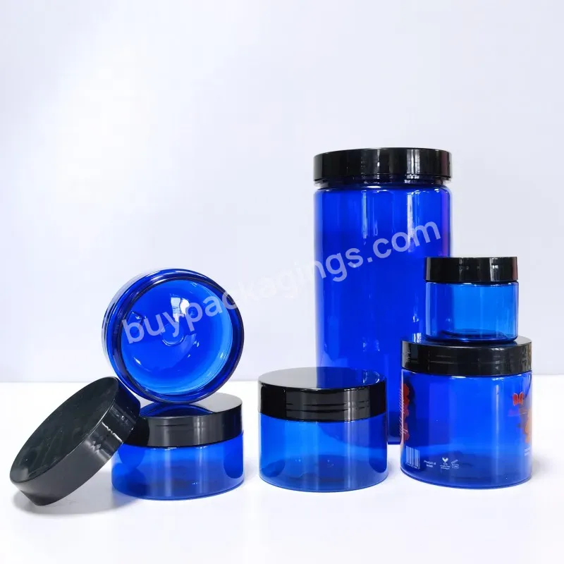 Wholesale Cosmetic Food Packaging 100ml 150ml 200ml 300ml Blue Pet Plastic Cosmetic Cream Jar With Black Lid - Buy Pet Plastic Cosmetic Jar,Cosmetic Container,Clear Pet Plastic Jar.