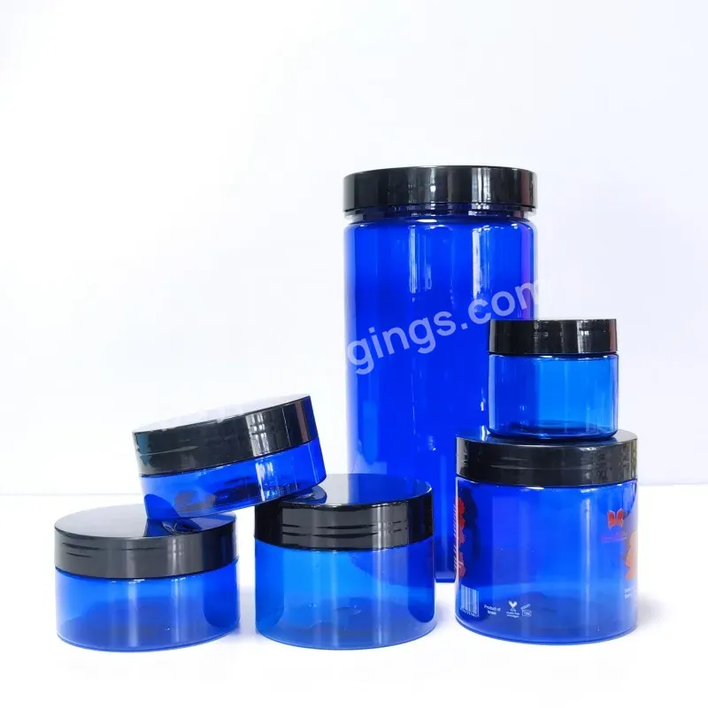 Wholesale Cosmetic Food Packaging 100ml 150ml 200ml 300ml Blue Pet Plastic Cosmetic Cream Jar With Black Lid - Buy Pet Plastic Cosmetic Jar,Cosmetic Container,Clear Pet Plastic Jar.