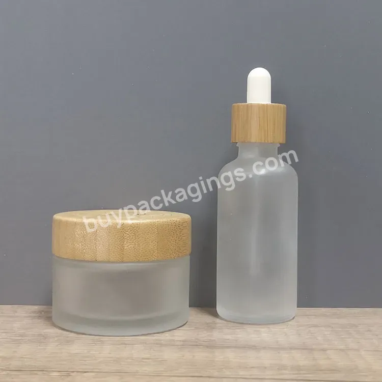 Wholesale Cosmetic Packaging Skin Care Set Frosted Cream Jars And Serum Glass Bottles With Bamboo Ring Lid - Buy Glass Bottle With Bamboo Lid,5ml 10ml 15ml 20ml 30ml 50ml 100ml Frosted Glass Dropper Bottle Bamboo Essential Oil Dropper Bottle,10ml 20m