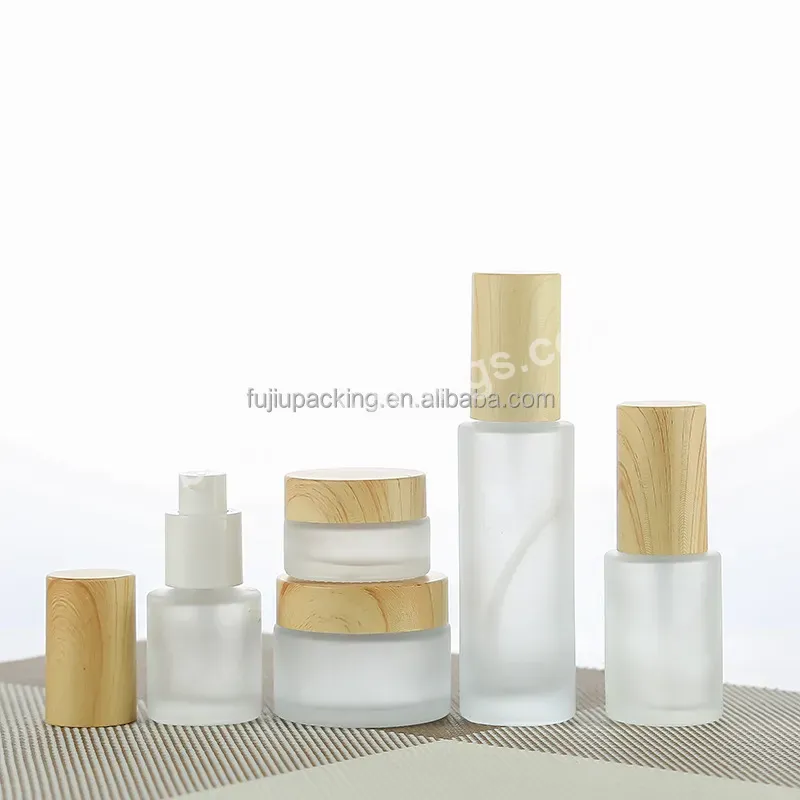 Wholesale Cosmetics Packaging Glass Bottle Sets Bamboo Lid Cream Jar And Pump Spray Bottle Skincare Face Cream Lotion Bottle Set - Buy Wholesale Packaging 2oz 4oz Bottles With Wooden Lid Set,Factory Sales 15g 30g 50g Glass Bamboo Cream Jar,Pump Spray