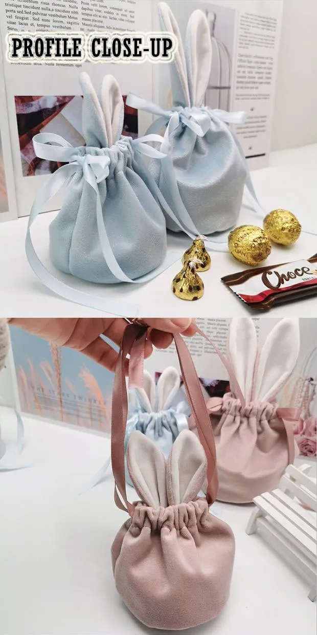 wholesale creative Rabbit Ears Velvet bag Party wedding Candy Gift Wrapping Gift Bundle pocket drawstring bag