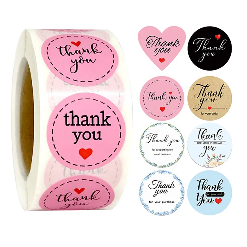 Wholesale Custom Circle Stickers Adhesive Paper Packaging Labels Round Label Cute Pink Small Business Thank You Stickers