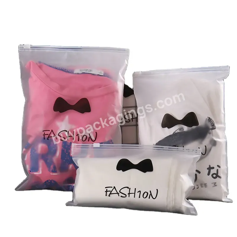 Wholesale Custom Logo Frosted Plastic Bag Clothes Zip Lock Self Sealing Bag Clothing Packaging Frosted Zipper Bags Printed Logo - Buy Bow-tied Frosted Garment Bag,Custom Pvc Zipper Plastic Bag For Clothing,Zipper Bag With Logo.