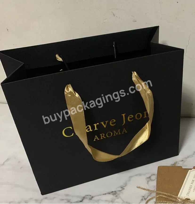 Wholesale Custom Logo Gold Foil Logo Luxury Black Gift Bags Shopping Bags Cardboard Paper Bags - Buy Small Baby Pink Paper Bag With Ribbon Handle,Large Matt Black Paper Shop Ping Bag For Clothes,Medium Luxury T-shirt White Paper Gift Bags With Your O