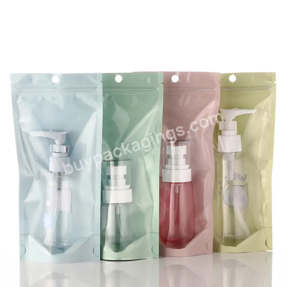 Wholesale Custom Logo Plastic Stand Up Zip Lock Pouch Hardware Spray Cosmetic Bottle Powder Puff Packing Bags With Hanger Hole - Buy Opp Plastic Packing Bags.