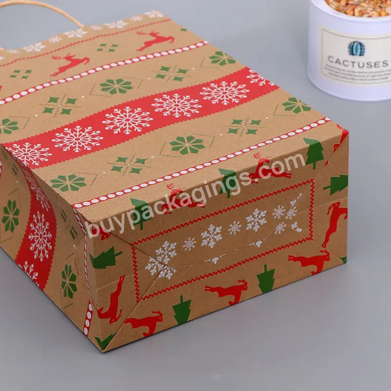 Wholesale Custom Logo Printing Christmas Food Take Away Gift Brown Kraft Paper Bag With Handle - Buy Christmas Paper Bag,Kraft Gift Paper Bag,Brown Kraft Paper Bag.