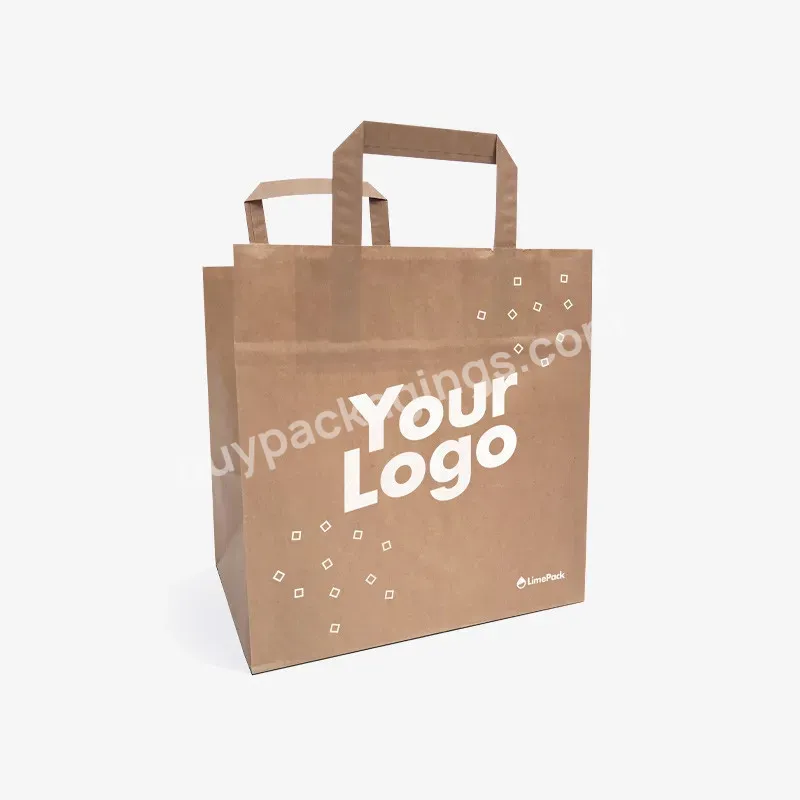 Wholesale Custom Paper Bags Take Away Food Brown Kraft Paper Bag With Handle With Your Own Logo