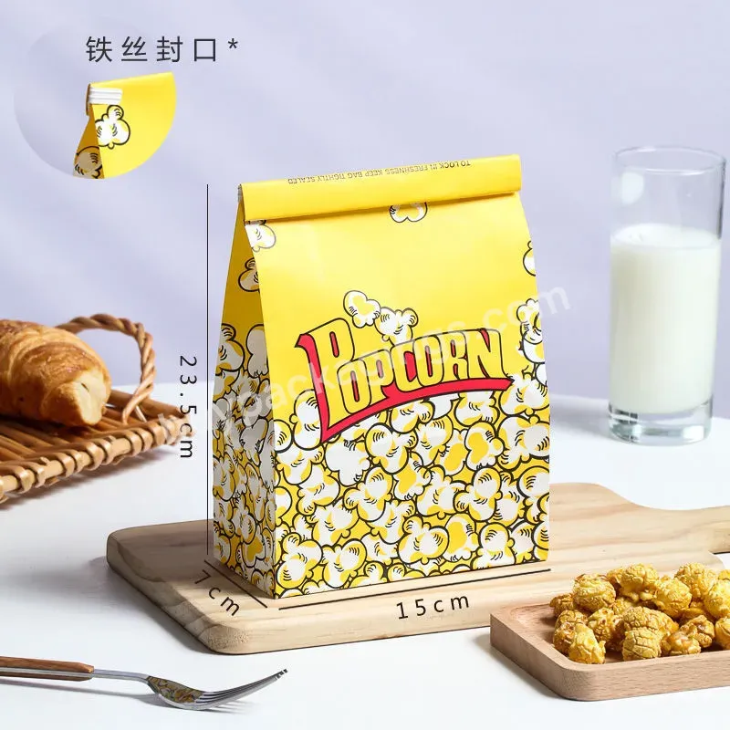 Wholesale Custom Print Logo Branded Recycled Biodegradable Pop Corn Packaging With Tin Tie - Buy Popcorn Paper Bag,Food Paper Bag For Popcorn With Tin Tie,Popcorn Packaging Bags.