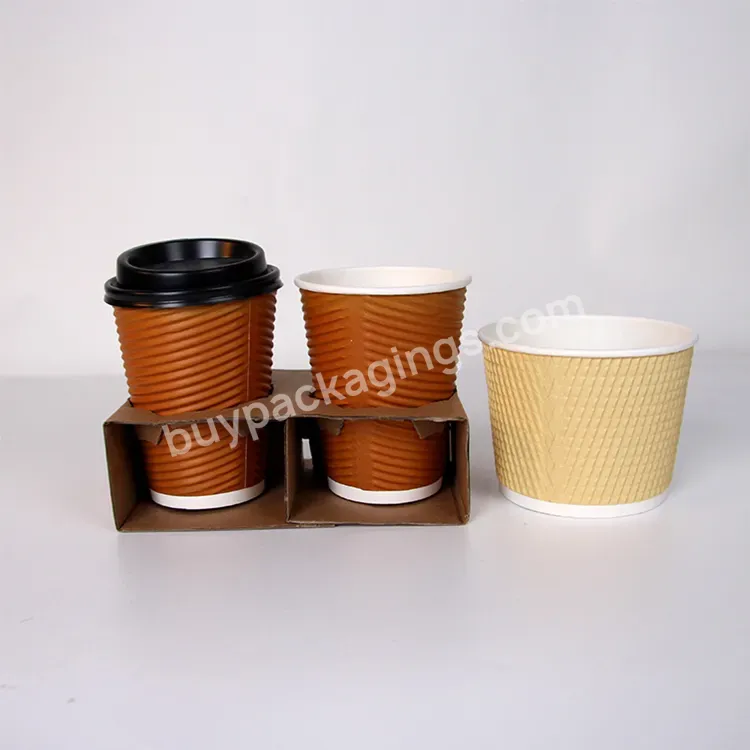 Wholesale Custom Printed 8oz 16oz Ripple Double Single Wall Disposable Kraft Coffee Paper Cup With Lid