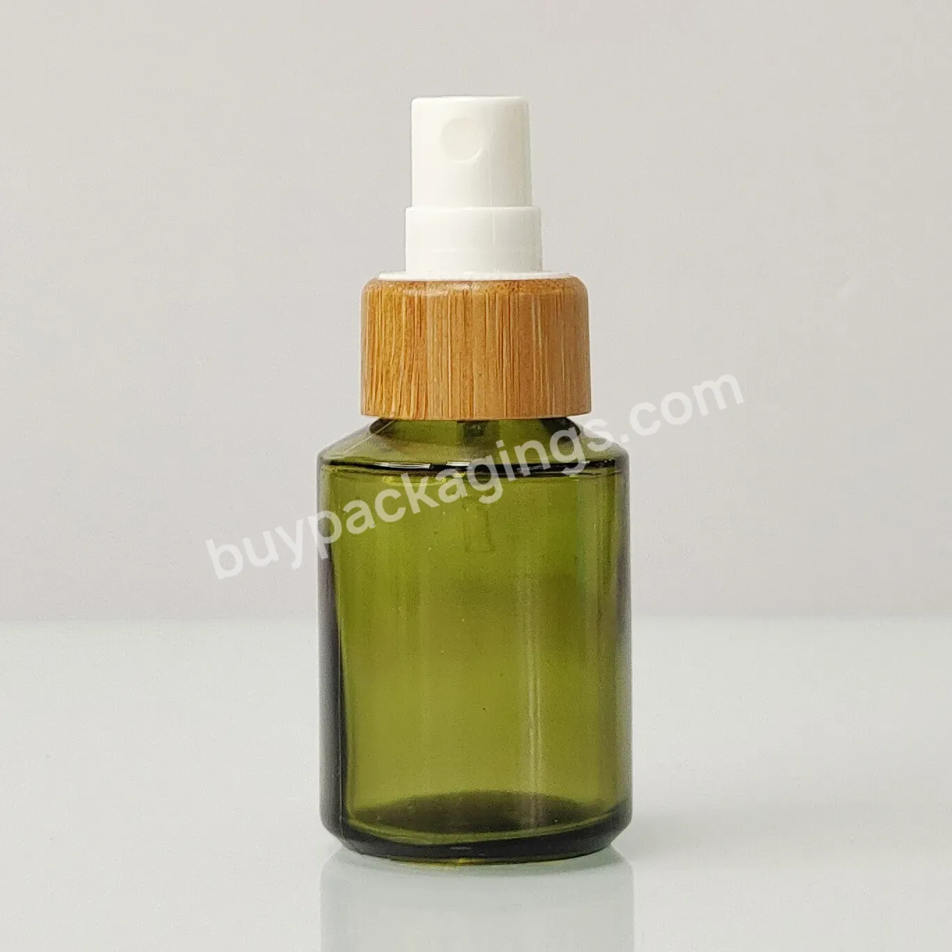 Wholesale Custom Printing Green Cosmetic Package Empty Cream Oil Lotion Container Glass Bottle With Bamboo Spray Lid - Buy Glass Bottle Dropper 30 Ml For Perfume Oil,Serum Bottle Glass Bottles For Hair Oil Droppers,Colour Glass Dropper Bottle.