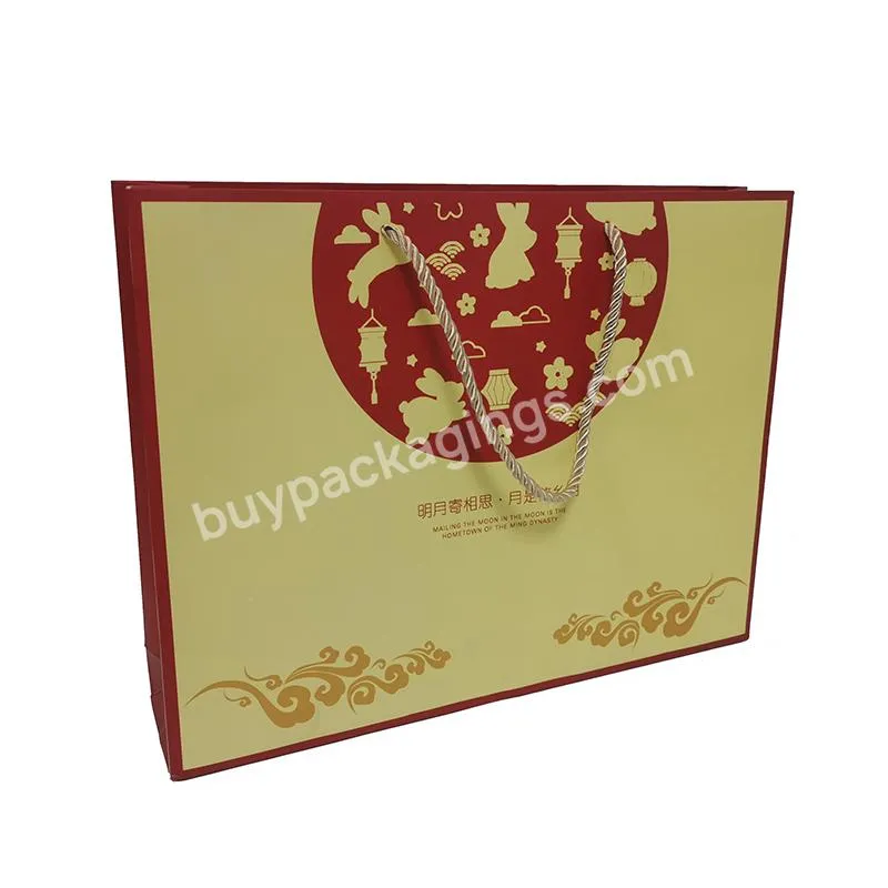 Wholesale customised size print logo Gift Craft Shopping Paper Bag Mooncake Gift Bag With Handles