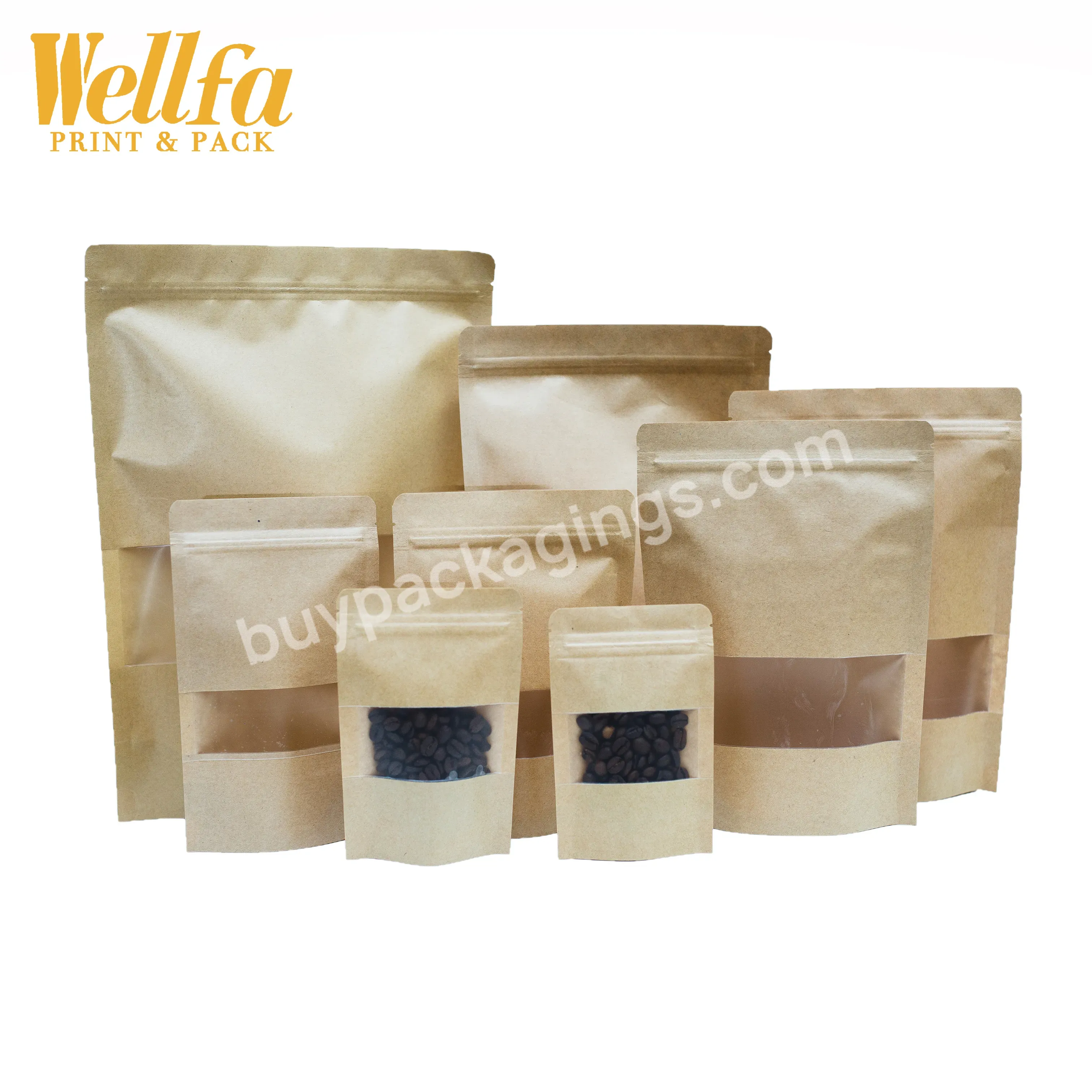 Wholesale Customizable Logo Sealed Resealable Ziplock Dry Food Grade Stand Up Brown Kraft Paper Pouches Bag With Window - Buy Eco Friendly Compostable Stand Up Pouch Pla Bags Ziplock Brown Biodegradable Packaging Custom Craft Kraft Paper Bag With Win