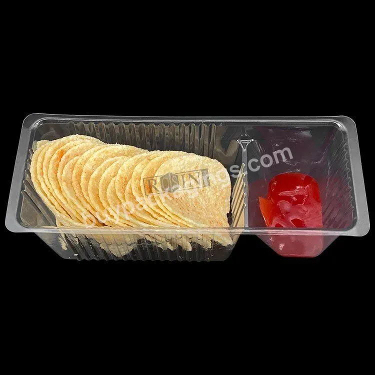 Wholesale Disposable 2 Compartments Transparent Small Plastic Tray Biscuit Chocolate Snack Potato Chips Tray With Sauce Tray - Buy Small Parts Plastic Tray,Plastic Trays With Compartments,Potato Chips Tray With Sauce Tray.