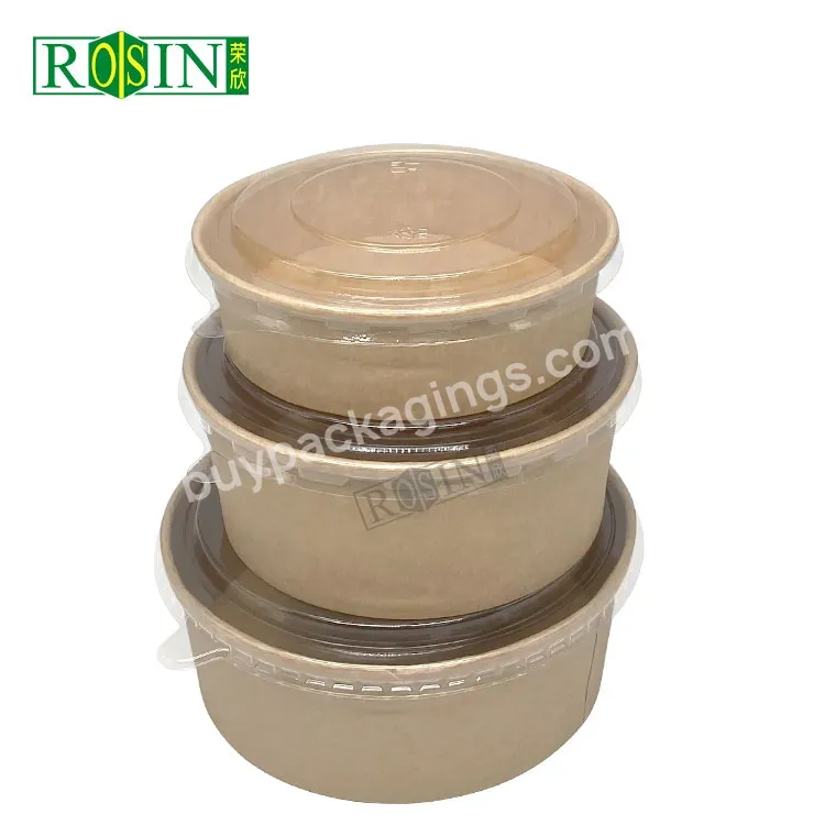 Wholesale Disposable Paper Takeaway Lunch Box Salad Bowl Kraft Paper Box Packaging Food Bowl 1000ml With Clear Lid