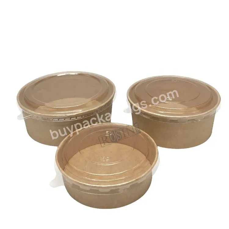Wholesale Disposable Paper Takeaway Lunch Box Salad Bowl Kraft Paper Box Packaging Food Bowl 1000ml With Clear Lid
