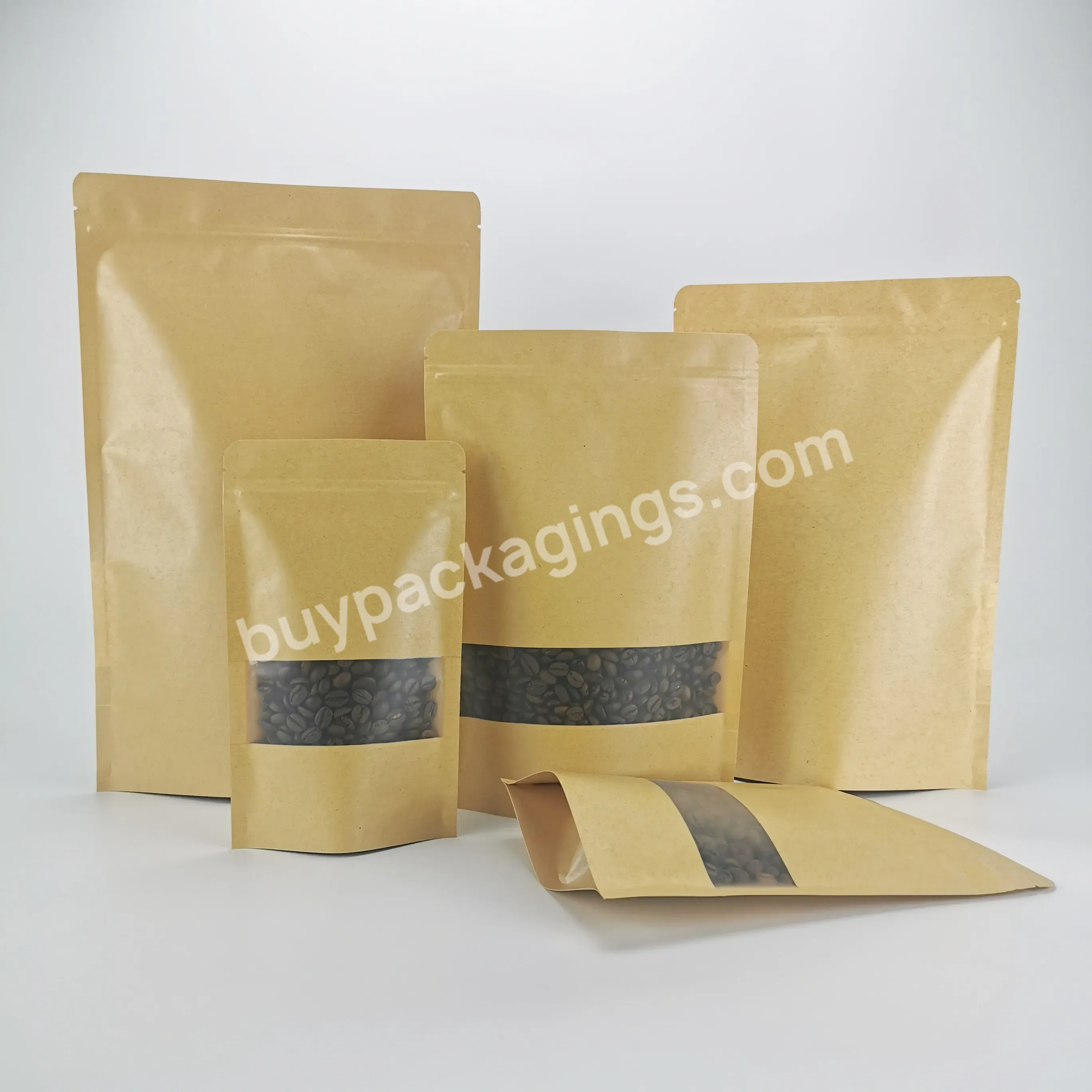 Wholesale Doypack Reclosable Zipper Stand Up Kraft Paper Food Bag With Matte Window - Buy Paper Food Bag,Paper Bag With Window,Stand Up Kraft Paper Bag.