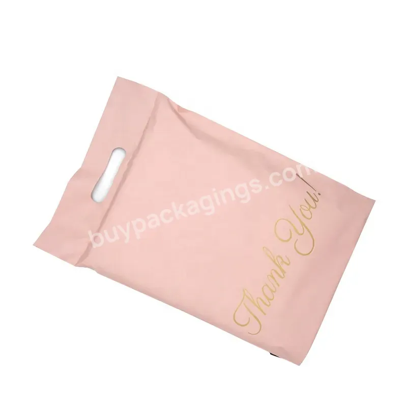 Wholesale Eco-friendly Custom Logo Gold Thank You Pink Poly Mailer Bag With Handle - Buy Light Pink Mailer Packaging Handle Bag,Custom Poly Mailer Bag With Handle,Handle Poly Mailer Bag.