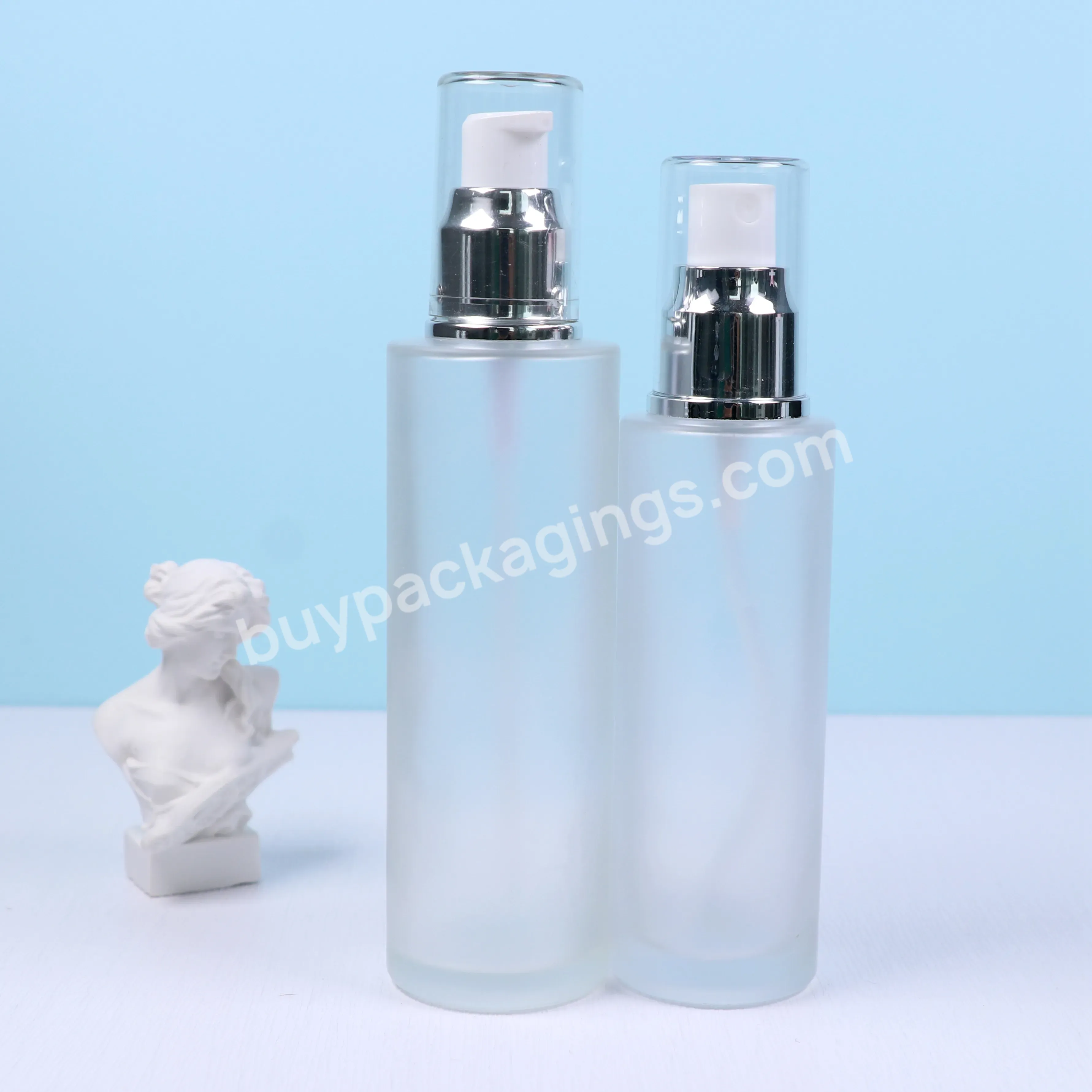 Wholesale Empty Refillable Frosted Skin Care Serum Toner Lotion Flat Shoulder Round Pump Glass Bottle 50ml 100ml - Buy Airless Pump Bottle,Refillable Lotion Bottle,Flat Round Pump Glass Bottle 100ml.