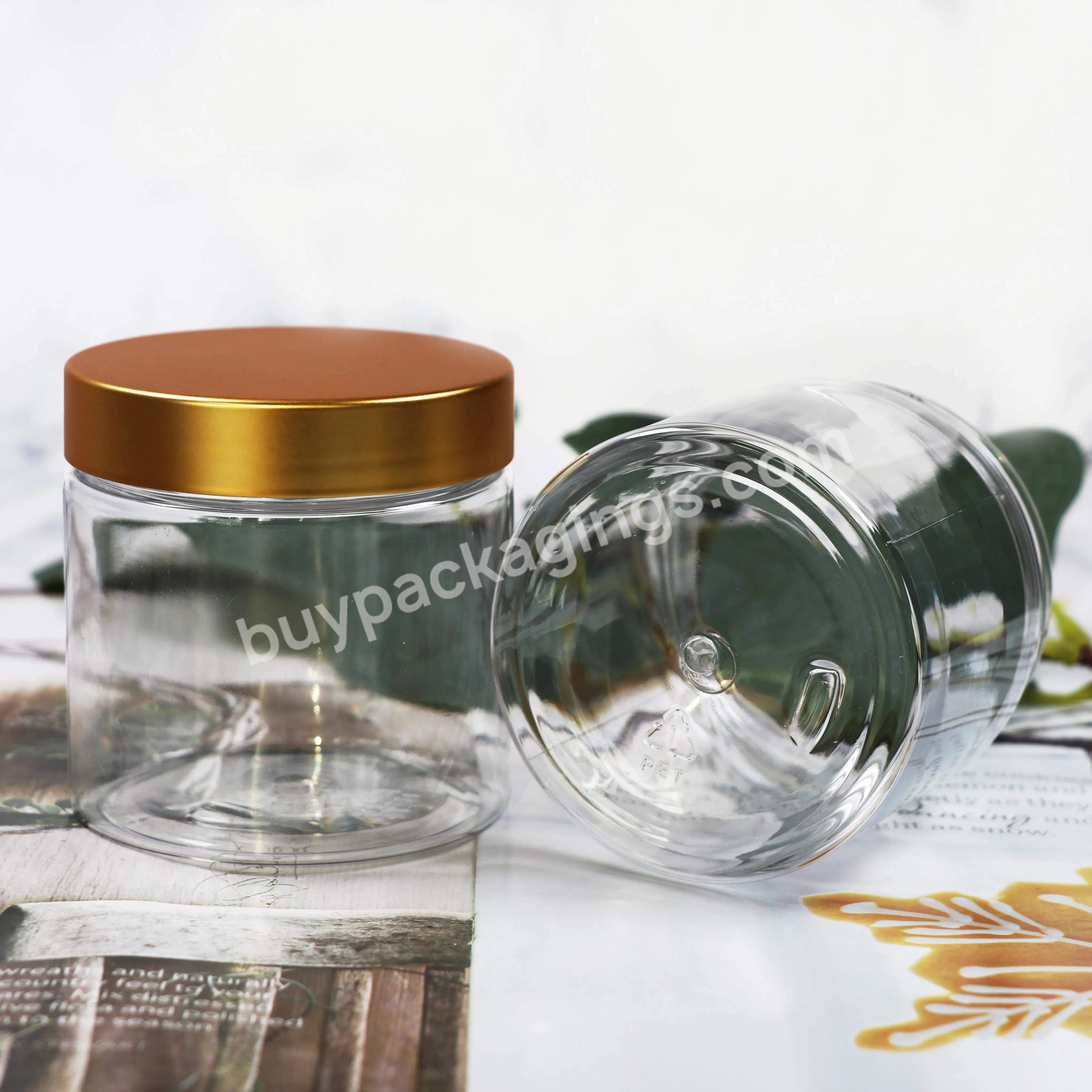 Wholesale Food Grade 200g 250g Clear Pet Plastic Jar With Aluminum Plastic Screw Cap - Buy Pet Jars With Lids,200g Pet Clear Jars With Gold Screw Lids,Plastic Pet Jars With Lids.