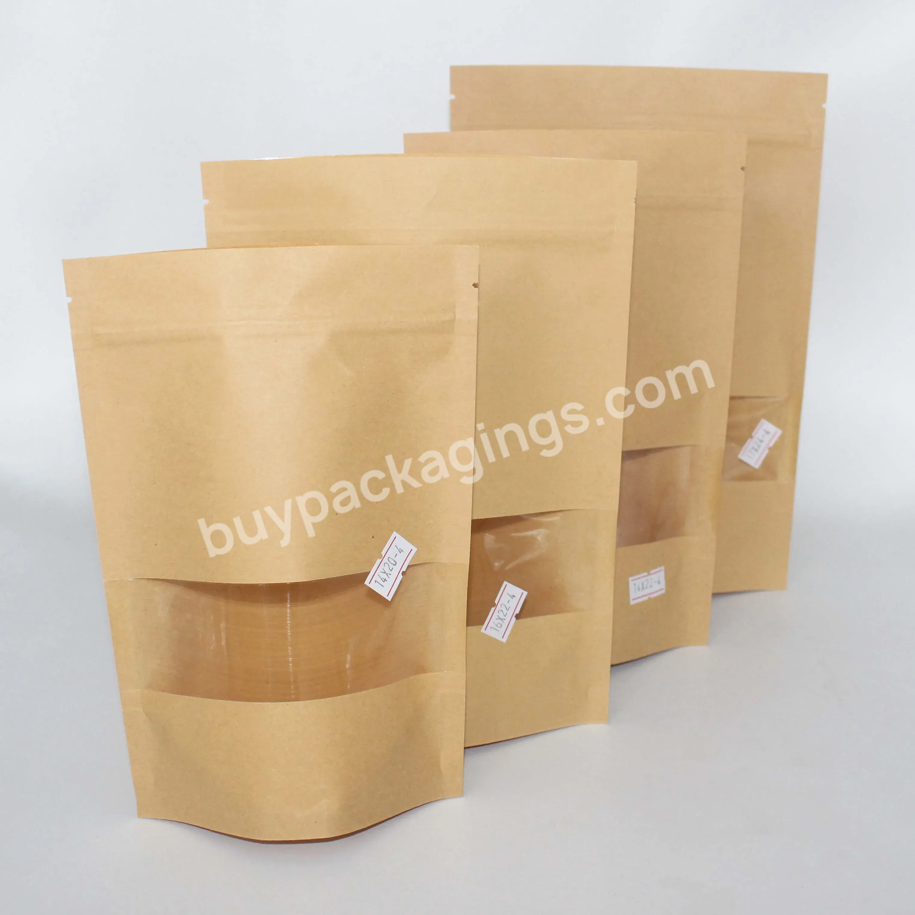 Wholesale Food Packaging Doypack Stand Up Pouch Strong Brown Kraft Paper Bag With Clear Window And Zip Lock For Tea - Buy Strong Brown Paper Bags,Kraft Paper Bag,Kraft Paper Bag With Clear Window.