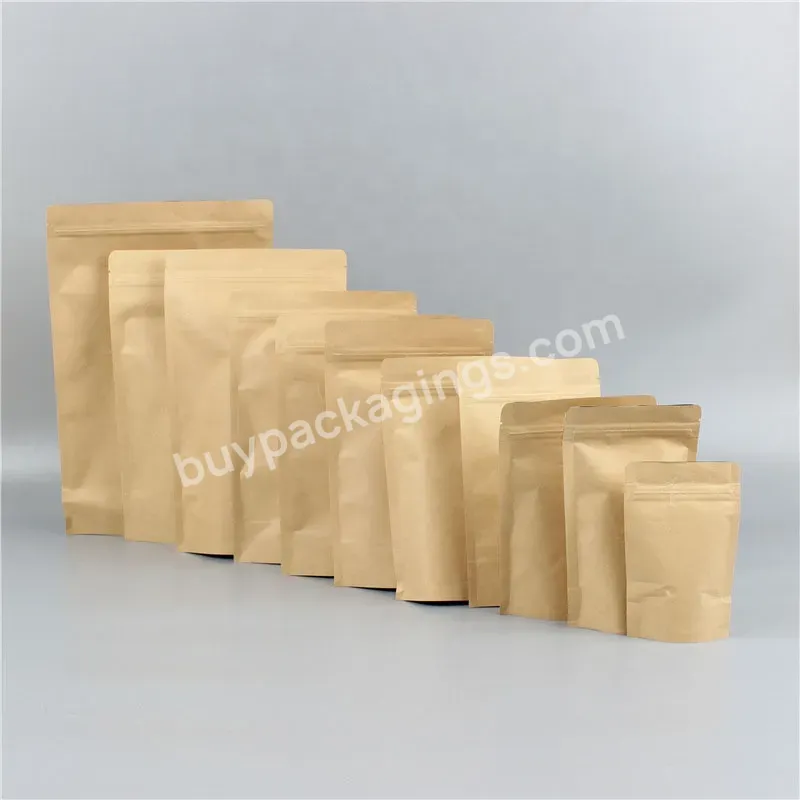 Wholesale Food Packaging Recycled Kraft Paper Pouch Zipper Top Brown Craft Paper Bag