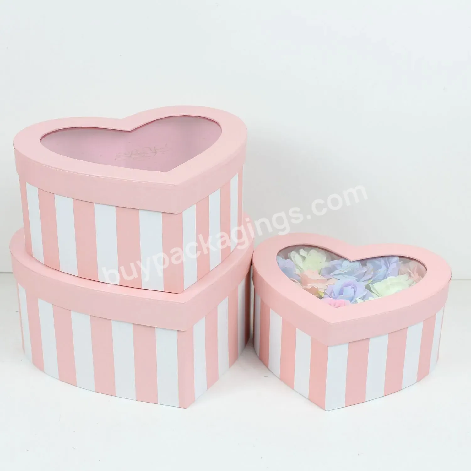 Wholesale Heart Shaped Flower Gift Box Clear Pvc Window Paper Box With Striped Pattern Printed - Buy Heart Shaped Flower Gift Box,Clear Pvc Window Paper Box,Paper Box With Striped Pattern Printed.