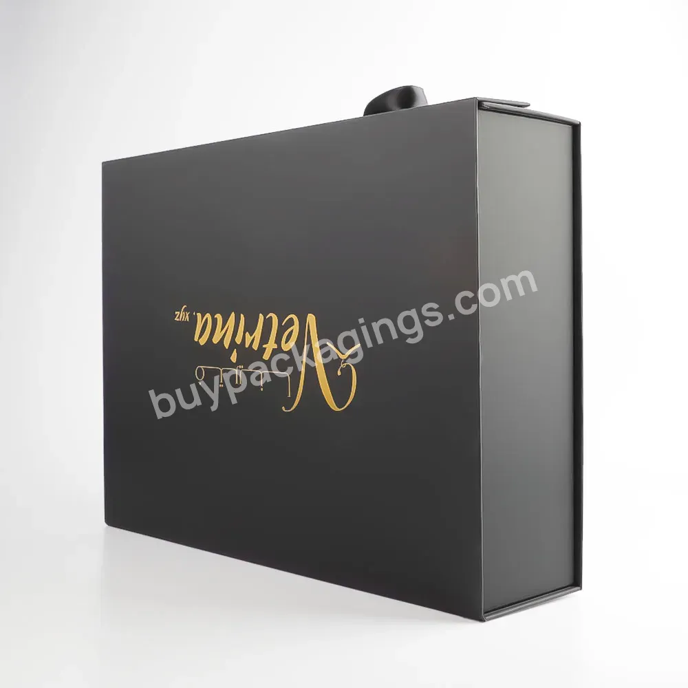 Wholesale High Quality Black Large Packages Box Clothes Folding Gift Box With Ribbon Closure - Buy Black Gift Box,Foldable Magnetic Gift Box,Luxury Gift Box Packaging.