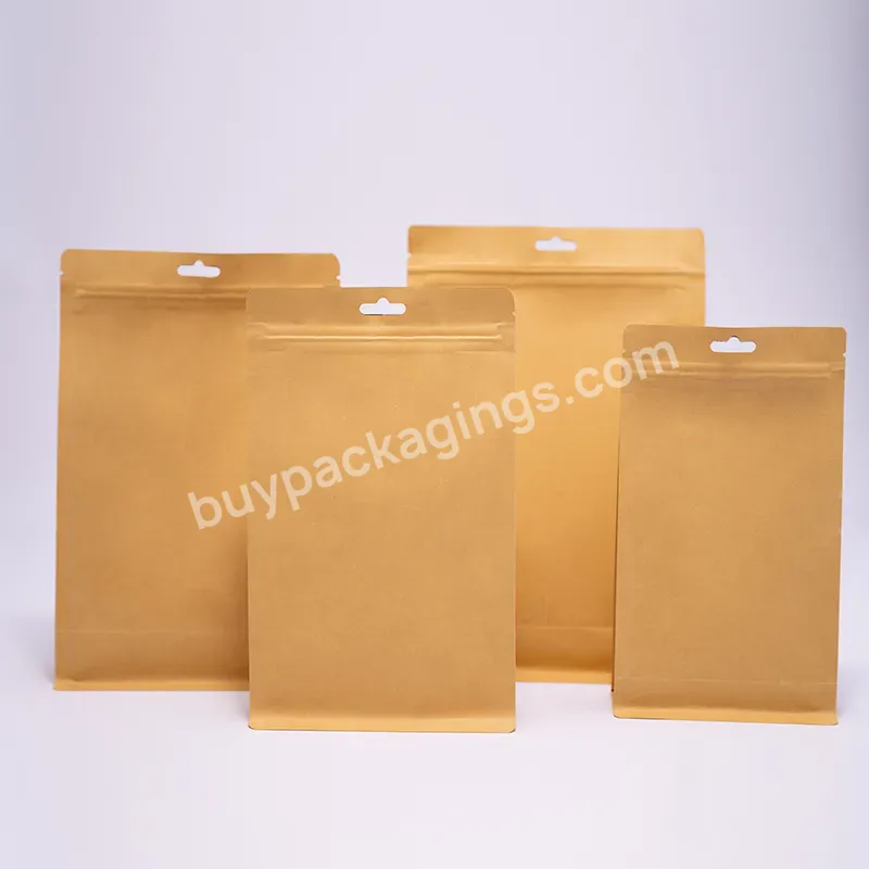 Wholesale Kraft Paper Bags Coating Inside Customized 14*24+3 Ziplock Stand Up Kraft Paper Bags
