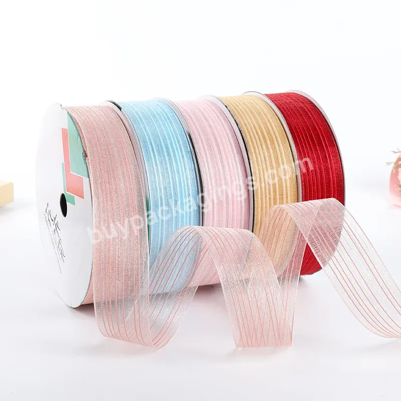 Wholesale Luxury 2.6cm*20y Transparent Gauze Ribbon Roll With Solid Color Line For Wedding Occasion - Buy Wholesale Luxury 2.6cm*20y Transparent Gauze Ribbon Roll,Solid Color Line,Wedding Occasion.