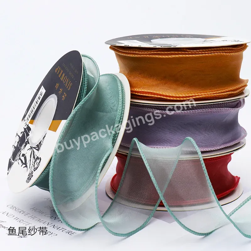 Wholesale Luxury 4cm*10y Fishtail Ribbon Gauze Yarn Ribbon Lace Roll Pure Color Grosgrain Ribbon