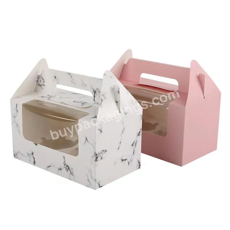 Wholesale Paperboard Paper Portable Cheese Cake Packing Boxes Handle Birthday Cake Bakery Box Product Packaging