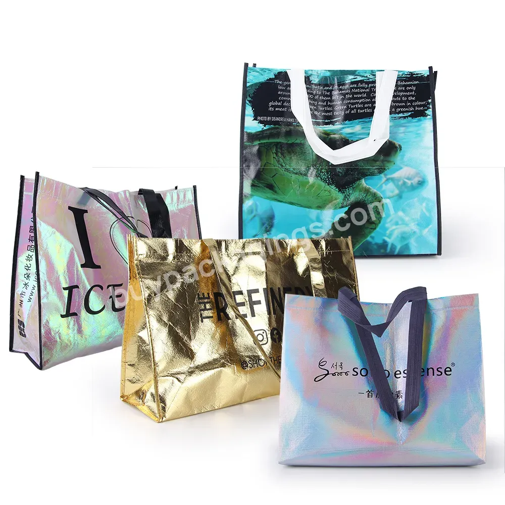 Wholesale Price Custom Printed Recycle Reusable Pp Laminated Non Woven Tote Bags Holographic Hologram Non Woven Shopping Bag