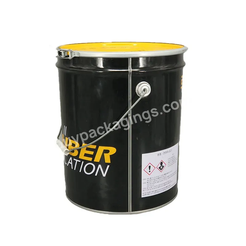 Wholesale Printing 20 Liter Black Round Metal Tin With Lock Ring Lid Pail Tinplate Pail For Paint Packaging - Buy Customized,Oil Tin Can,Can Container.