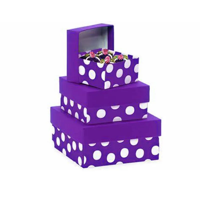 wholesale printing purple polka dots cardboard box packing Clothes shoes cosmetics gifts with lid