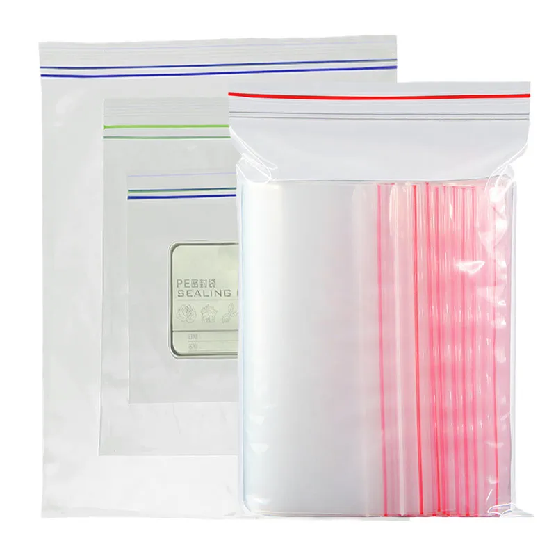 Wholesale Resealable Double Bone Transparent Zipper Clear Zip Lock Clothing Packaging Ziplock PE Plastic Sealed Bag