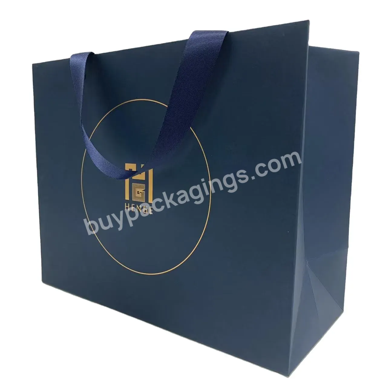 Wholesale Ribbon Handle Customized Logo Printing Luxury Shopping Kraft Paper Bag With Gold Stamping - Buy Shopping Paper Bag Luxury,Luxury Packaging Paper Bag With Logo,Paper Shopping Bag.