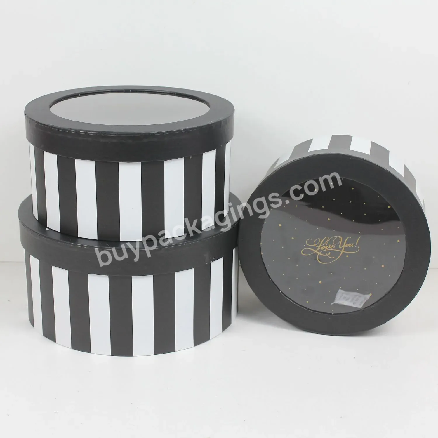 Wholesale Rounded Flower Box Arrangement Clear Pvc Window Paper Box With Striped Pattern Printing