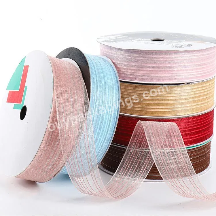 Wholesale Stock 2.6cm*20y Thin Gauze Ribbon Roll With Solid Color Silk Line For Wedding Occasion - Buy Wholesale Stock 2.6cm*20y Thin Gauze Ribbon Roll,Solid Color Silk Line,Wedding Occasion.