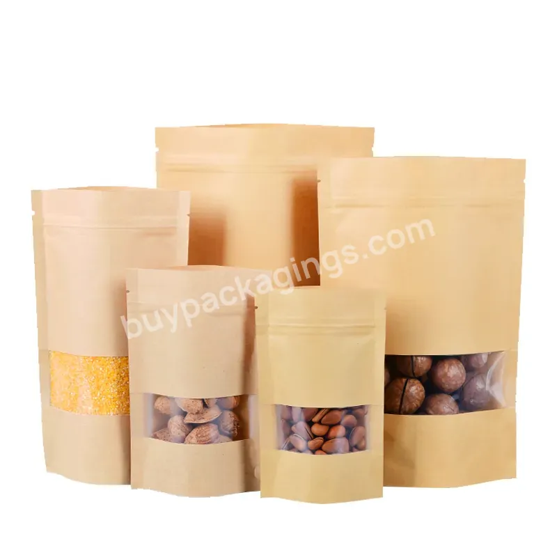 Wholesale Thickness Quality Zipper Bag Food Packing Stand Up Kraft Brown Paper Bag