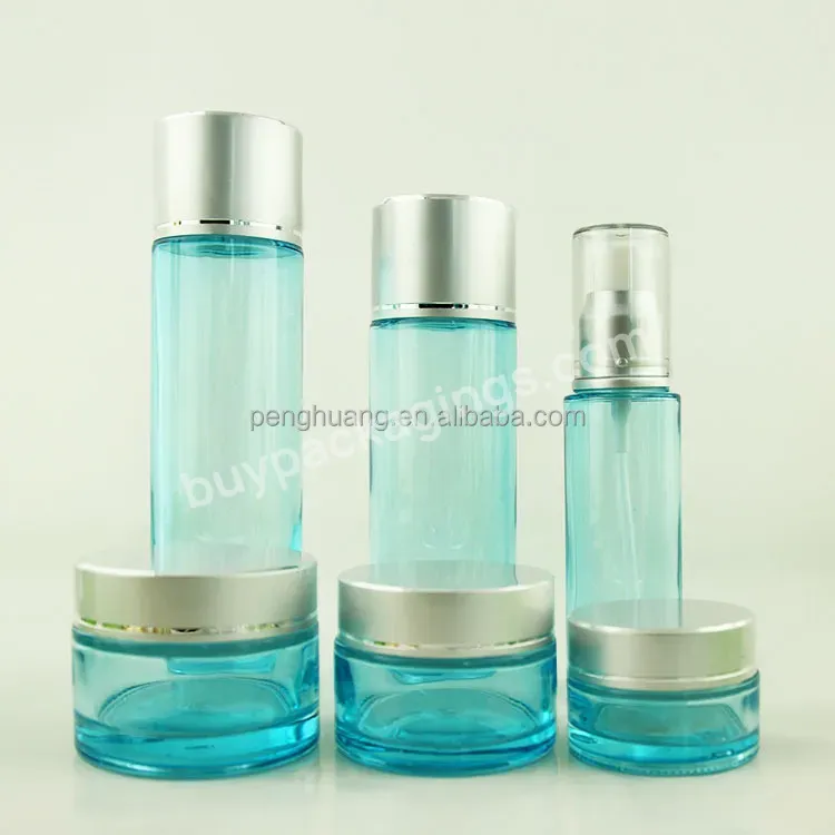 Wholesale Translucent Blue Cosmetic Packaging Set Empty Glass Cream Jar Bottle Cosmetics Cream Glass Bottles And Jars Skin Care - Buy Empty Glass Cream Jar Bottle,Cosmetic Packaging Set Empty Glass Cream Jar Bottle,Cosmetics Cream Glass Bottles And Jars.