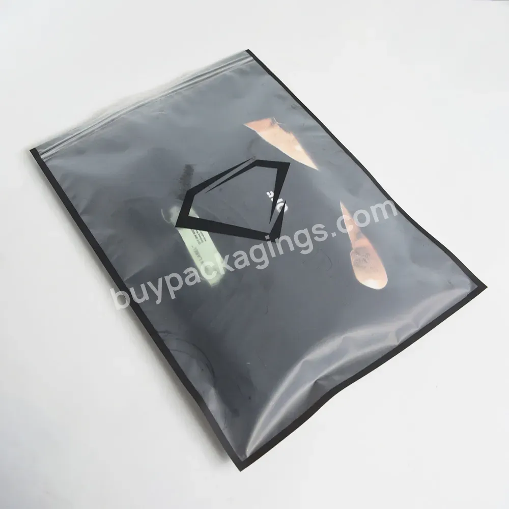 Wholesale Transparent Opp Other High Quality Transverse Zipper Lock Custom Logo Clothing Black Resealable Plastic Clothing Bag - Buy Plastic Clothing Bag,Black Transparent Zipper Bag Wig Hair Extensions Packaging Plastic Pouch With Custom Silk Screen