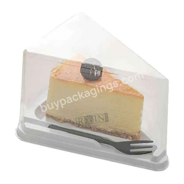 Wholesale Transparent Pet Triangle Mousse Dessert Cake Tray White Slice Cake Container Box Plastic Packaging Box With Mini Fork