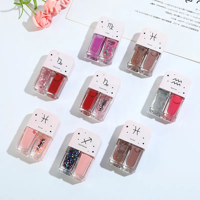 Wholesale Two-step 6ml 12ml Clear Cute Twins Nail Polish Bottles With Logo