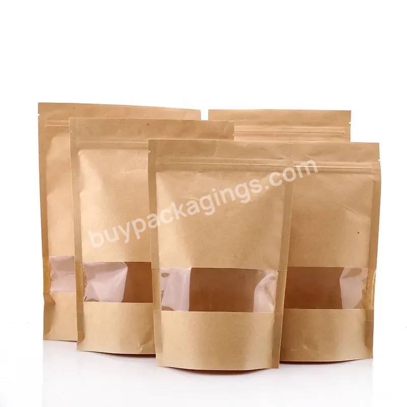 Wholesale Zipper Bags Stand Up Brown Kraft Paper Pouch Recycled Small Kraft Bag With Transparent Window - Buy Brown Kraft Paper Bag,Edibles Packaging Bag,Kraft Paper Stand Up Bag With Window.