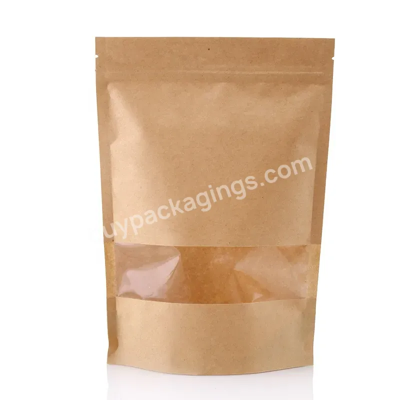 Wholesale Zipper Bags Stand Up Brown Kraft Paper Pouch Recycled Small Kraft Bag With Transparent Window - Buy Brown Kraft Paper Bag,Edibles Packaging Bag,Kraft Paper Stand Up Bag With Window.