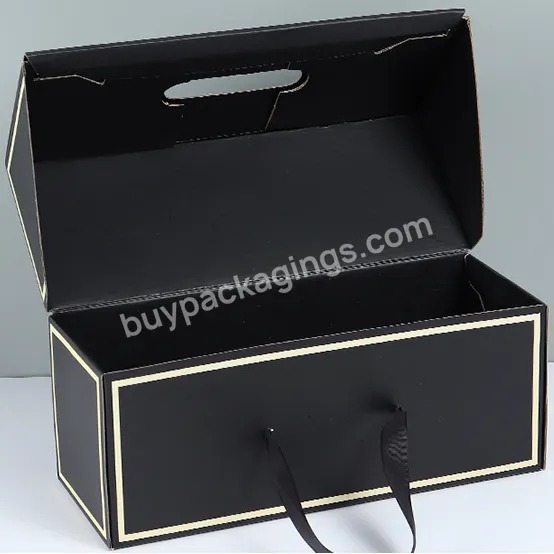 Wholesales Ribbon Handle Black And White Clothes Shoes Gift Packaging Folding Paper Box With Custom Logo - Buy Custom Gift Boxes For Clothing Packaging Box,Black Magnetic Closure Gift Garment Packaging Box,Shoes Packaging Box With Adhesive Sticker.